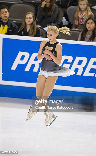 Serafima Sakhanovich of Russia competes in the ladies free skate at 2016 Progressive Skate America at Sears Centre Arena on October 22, 2016 in...