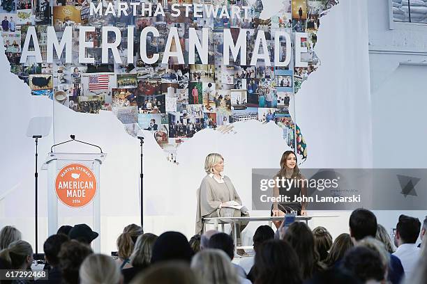 Martha Stewart and Jessica Alba speak during the Martha Stewart American Made Summit at Martha Stewart Living Omnimedia Headquarters on October 22,...