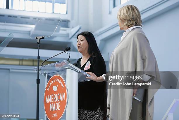 Molly Gen of Harry's Berries and Martha Stewart speak during the Martha Stewart American Made Summit at Martha Stewart Living Omnimedia Headquarters...