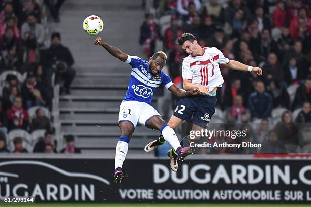 Lenny Nangis of Bastia and Sebastien Corchia of Lille during the Ligue 1 match between Lille and Bastia at Stade Pierre-Mauroy on October 22, 2016 in...