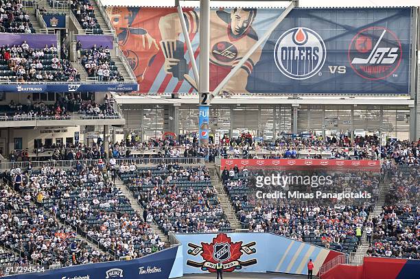 Fans fill the seats during the 2016 Tim Hortons NHL Heritage Classic alumni game at Investors Group Field on October 22, 2016 in Winnipeg, Canada.