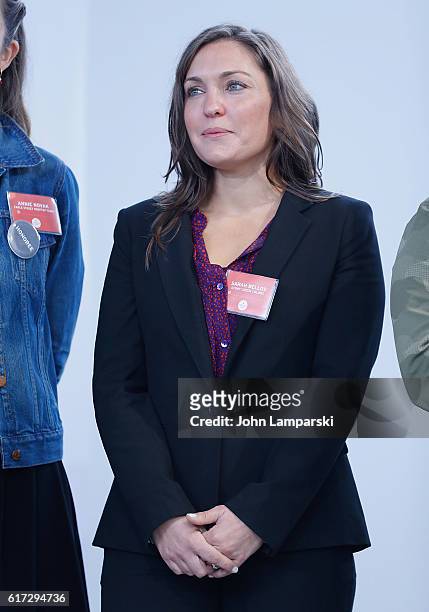Sarah Bellos of Stony Creek Colors speaks during the Martha Stewart American Made Summit at Martha Stewart Living Omnimedia Headquarters on October...