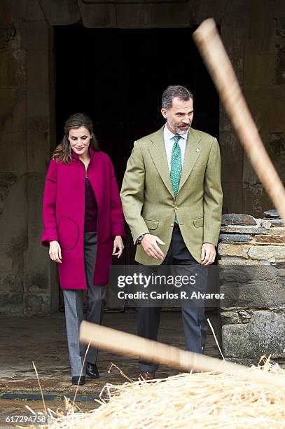 King Felipe VI of Spain and Queen Letizia of Spain visit Los Oscos Region on October 22, 2016 in Los Oscos, Spain. The region of Los Oscos was...