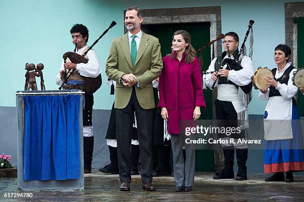 King Felipe VI of Spain and Queen Letizia of Spain visit Los Oscos Region on October 22, 2016 in Los Oscos, Spain. The region of Los Oscos was...