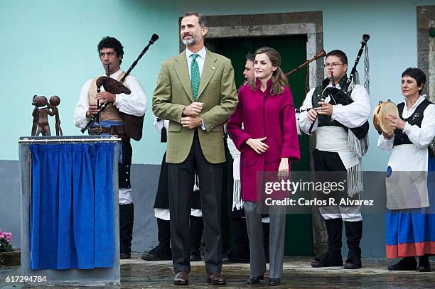 King Felipe VI of Spain and Queen Letizia of Spain visit Los Oscos Region on October 22, 2016 in Los Oscos, Spain. The region of Los Oscos was...