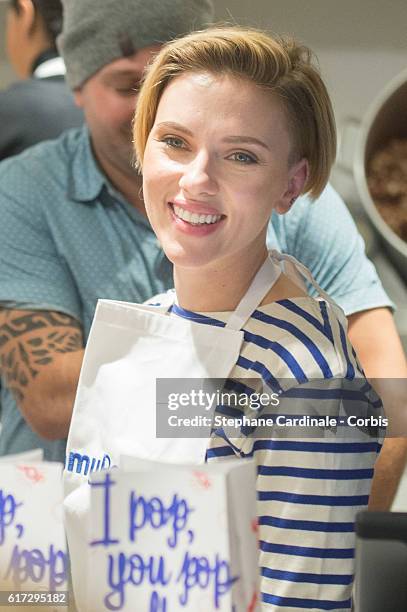 Actress Scarlett Johansson attends the Opening of her New Store Yummy Pop, on October 22, 2016 in Paris, France.