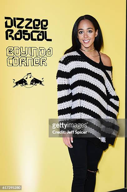 Katarina Johnson-Thompson attends Dizzee Rascal: Boy In Da Corner Live at Copper Box Arena as part of the Red Bull Music Academy UK Tour on October...