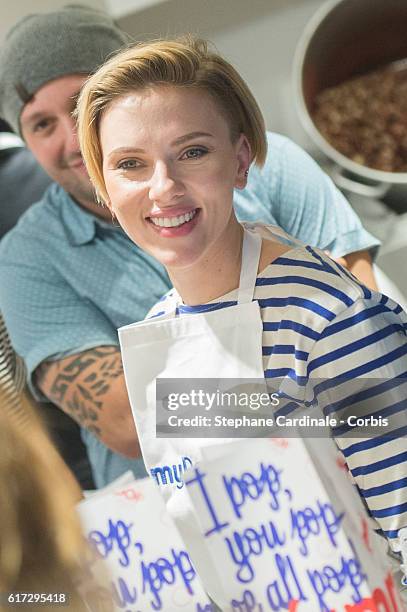 Actress Scarlett Johansson attends the Opening of her New Store Yummy Pop, on October 22, 2016 in Paris, France.