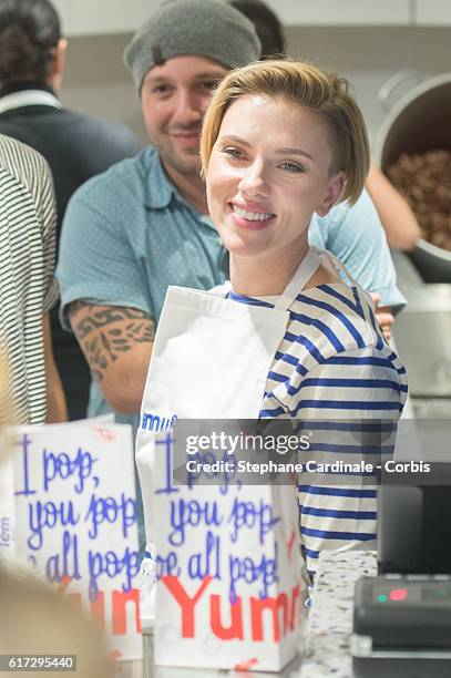 Actress Scarlett Johansson attends the Opening of her New Store Yummy Pop, on October 22, 2016 in Paris, France.