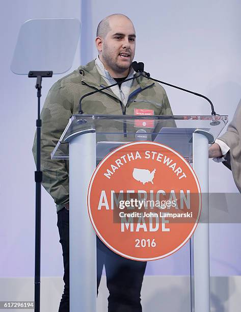 Nicolas Jammet of Sweetgreen speaks during the Martha Stewart American Made Summit at Martha Stewart Living Omnimedia Headquarters on October 22,...