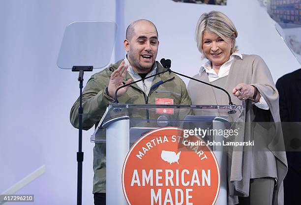 Nicolas Jammet of Sweetgreen and Martha Stewart speak during the Martha Stewart American Made Summit at Martha Stewart Living Omnimedia Headquarters...