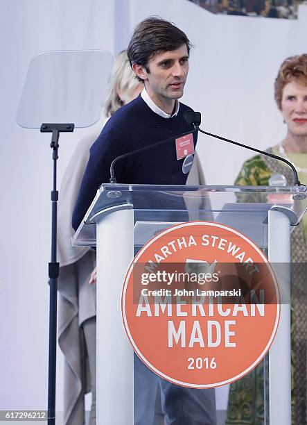 Andy Hatch of Uplands Cheese speaks during the Martha Stewart American Made Summit at Martha Stewart Living Omnimedia Headquarters on October 22,...