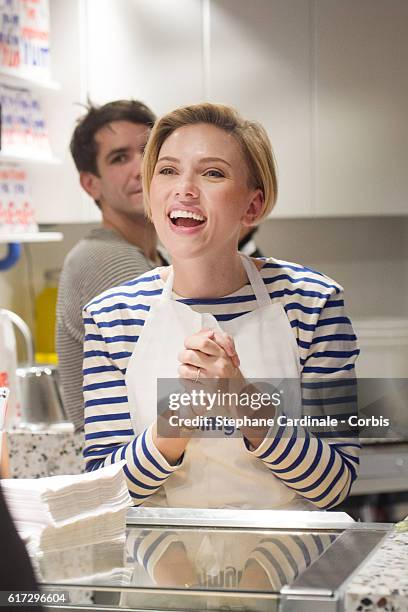 Actress Scarlett Johansson attends the Opening of her New Store Yummy Pop, on October 22, 2016 in Paris, France.