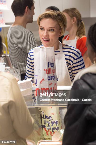 Actress Scarlett Johansson attends the Opening of her New Store Yummy Pop, on October 22, 2016 in Paris, France.