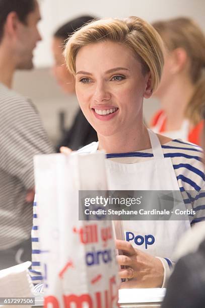 Actress Scarlett Johansson attends the Opening of her New Store Yummy Pop, on October 22, 2016 in Paris, France.