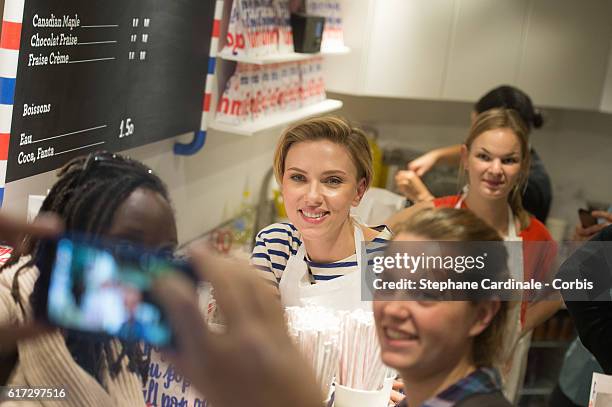 Actress Scarlett Johansson attends the Opening of her New Store Yummy Pop, on October 22, 2016 in Paris, France.