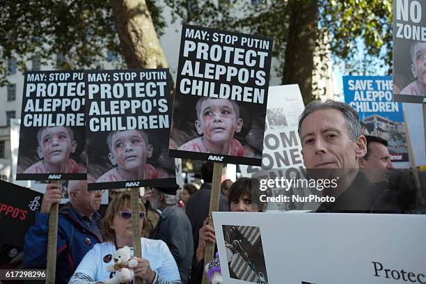 Hundreds of people gathered outside Downing street in London on 22 October 2016 to protest against the ongoing war in Syria and the thousands of...