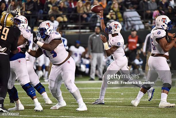Quarterback Ronald Butler of the Tennessee State Tigers throws a pass against the Vanderbilt Commodores during the first half at Vanderbilt Stadium...