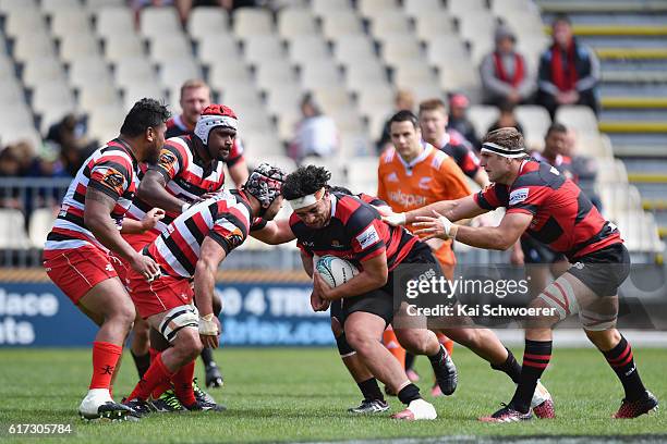 Alex Hodgman of Canterbury charges forward during the Mitre 10 Cup Semi Final match between Canterbury and Counties Manukau on October 23, 2016 in...
