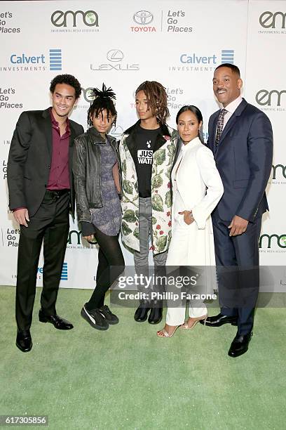 Actor Trey Smith, singer Willow Smith and actors Jaden Smith, Jada Pinkett Smith and Will Smith attend the Environmental Media Association 26th...