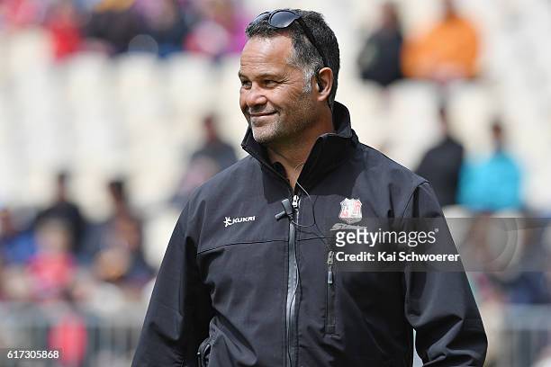 Head Coach Darryl Suasua of Counties Manukau is all smiles prior to the Mitre 10 Cup Semi Final match between Canterbury and Counties Manukau on...