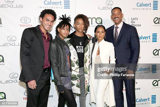 Actor Trey Smith, singer Willow Smith and actors Jaden Smith, Jada Pinkett Smith and Will Smith attend the Environmental Media Association 26th...