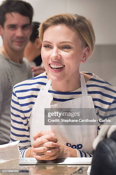 Actress Scarlett Johansson attends the Opening of her New Store Yummy Pop, on October 22, 2016 in Paris, France.