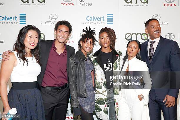 Founding CEO of JUST Grace Jeon, actor Trey Smith, singer Willow Smith and actors Jaden Smith, Jada Pinkett Smith and Will Smith attend the...