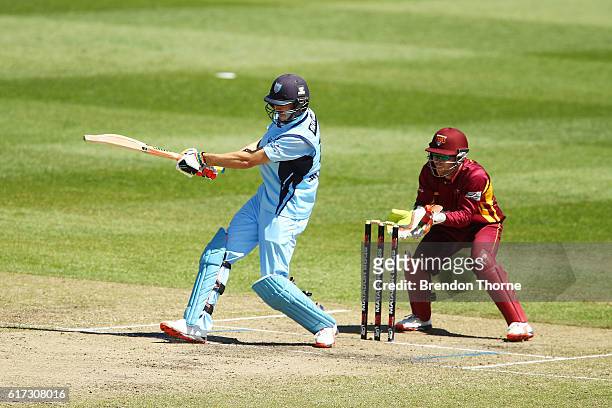 Kurtis Patterson of the Blues plays a stroke on the leg side during the Matador BBQs One Day Cup Final match between Queensland and New South Wales...