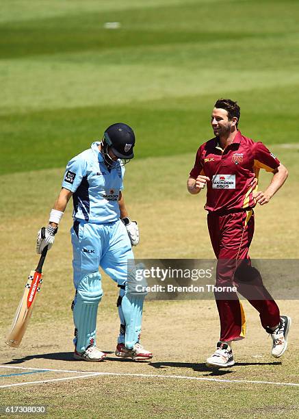 Michael Neser of the Bulls celebrates after claiming the wicket of Ed Cowan of the Blues during the Matador BBQs One Day Cup Final match between...