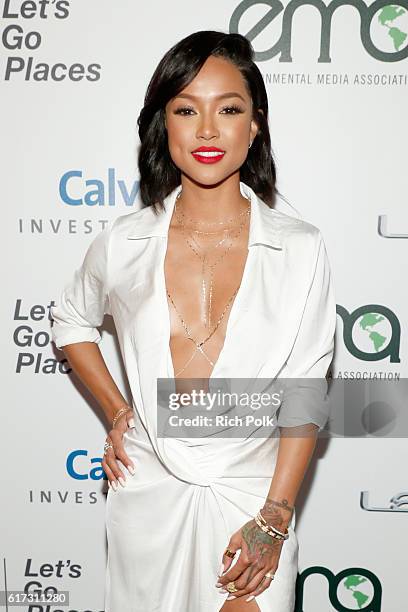 Actress Karrueche Tran attends the Environmental Media Association 26th Annual EMA Awards Presented By Toyota, Lexus And Calvert at Warner Bros....