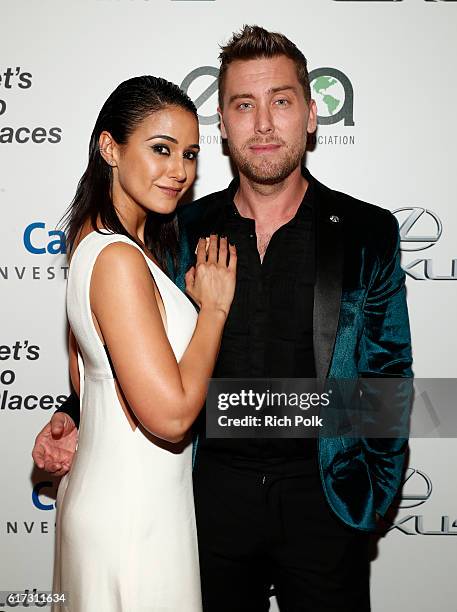 Actress Emmanuelle Chriqui and tv personality Lance Bass attend the Environmental Media Association 26th Annual EMA Awards Presented By Toyota, Lexus...