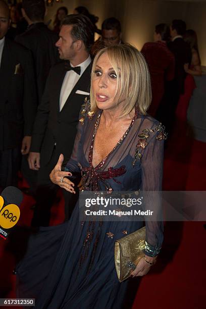 Peruvian tv host Laura Bozzo talks to the media during Gala MATE 2016 for the inauguration of new display spaces and exhibitions at MATE on October...