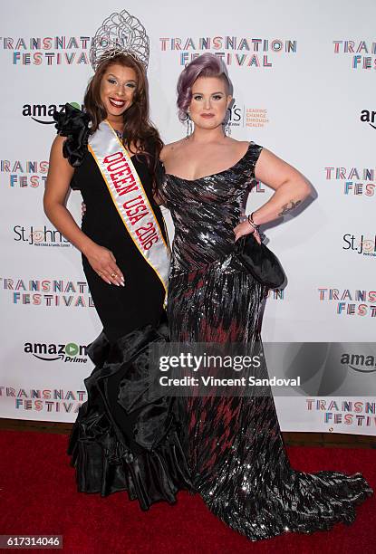 Hailie Sahar and Kelly Osbourne attend the 15th Annual Queen USA Transgender Beauty Pageant at The Theatre at Ace Hotel on October 22, 2016 in Los...