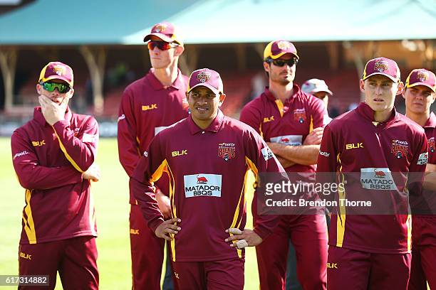 Qld Bulls players looks on following the Matador BBQs One Day Cup Final match between Queensland and New South Wales at North Sydney Oval on October...