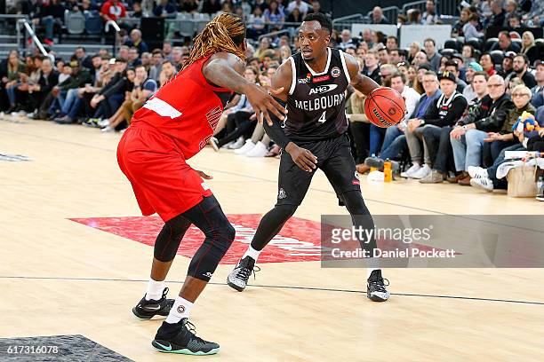Cedric Jackson of Melbourne United runs with the ball during the round three NBL match between Melbourne United and the Perth Wildcats at Hisense...