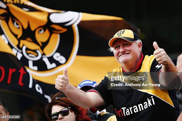 Taranaki fans showing support during the Mitre 10 Cup Semi Final match between Taranaki and Tasman on October 23, 2016 in New Plymouth, New Zealand.