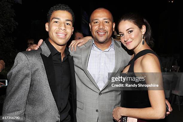 Actor Marcus Scribner and actress Shailene Woodley speak onstage during the Environmental Media Association 26th Annual EMA Awards Presented By...