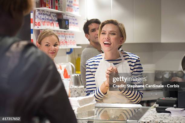 Actress Scarlett Johansson attends the Opening of her New Store Yummy Pop, on October 22, 2016 in Paris, France.