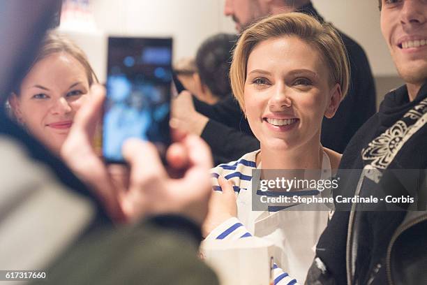 Actress Scarlett Johansson attends the Opening of her New Store Yummy Pop, on October 22, 2016 in Paris, France.