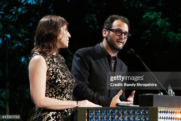 Director Josh Fox speaks onstage during the Environmental Media Association 26th Annual EMA Awards Presented By Toyota, Lexus And Calvert at Warner...