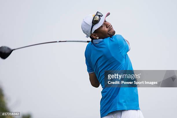 Former NBA player Allen Iverson of USA in action during the World Celebrity Pro-Am 2016 Mission Hills China Golf Tournament on 22 October 2016, in...