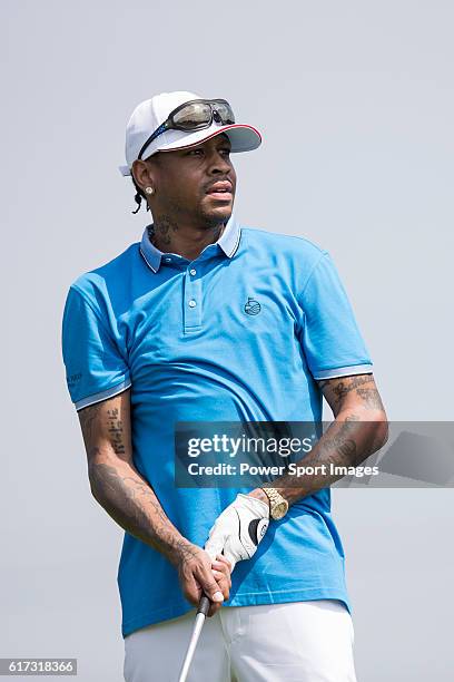 Former NBA player Allen Iverson of USA in action during the World Celebrity Pro-Am 2016 Mission Hills China Golf Tournament on 22 October 2016, in...