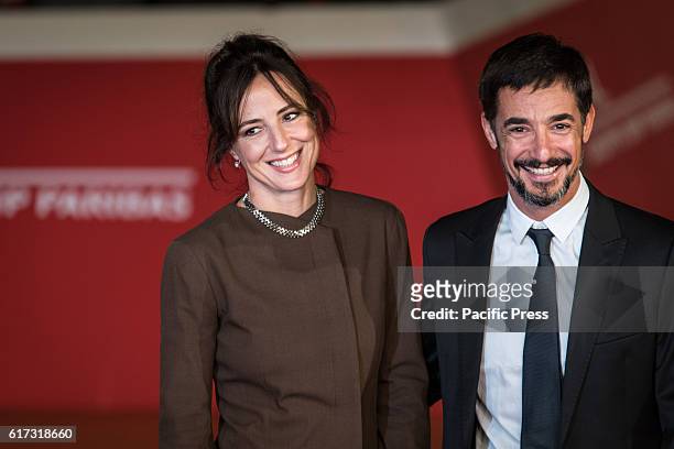 Valentina Carnelutti and Peppino Mazzotta walk a red carpet for 'The English Patient - Il Paziente Inglese' during the 11th Rome Film Festival at...