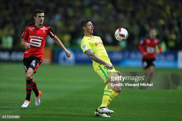 Emiliano Sala of Nantes during the Ligue 1 match between FC Nantes and Stade Rennais at Stade de la Beaujoire on October 22, 2016 in Nantes, France.
