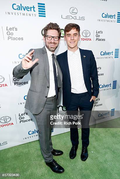 Filmmaker/executive director of Business Development of EMA Asher Levin and Internet personality Connor Franta attend the Environmental Media...