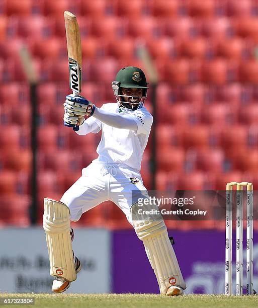 Mominul Haque of Bangladesh bats during the 4th day of the 1st Test match between Bangladesh and England at Zohur Ahmed Chowdhury Stadium on October...