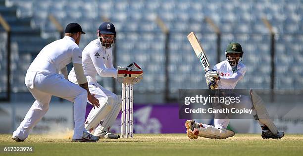 Mominul Haque of Bangladesh bats during the 4th day of the 1st Test match between Bangladesh and England at Zohur Ahmed Chowdhury Stadium on October...