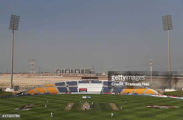 General vie of play during Day Three of the Second Test between Pakistan and West Indies at Zayed Cricket Stadium on October 23, 2016 in Abu Dhabi,...