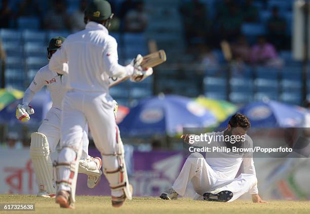 Moeen Ali during the fourth day of the first test match between Bangladesh and England at Zohur Ahmed Chowdhury Stadium on October 23, 2016 in...